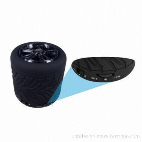 SD Card Playing Black Tire Round Mini Bluetooth Speakers with 3W Loudspeaker Output